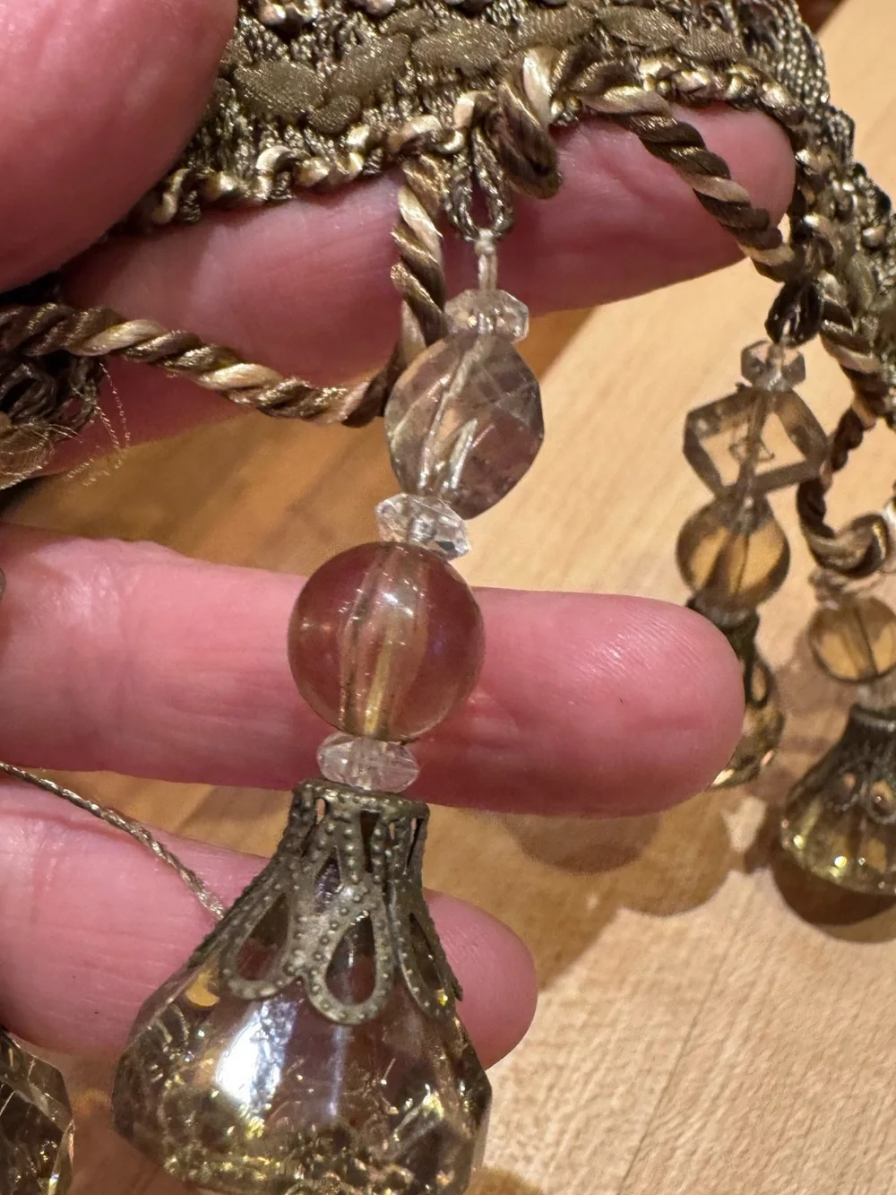 Vintage French Passementerie Braid sewing trim with Amber Crystal Drops